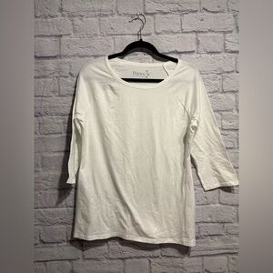 Hanes Women's Classic White Long Sleeve Tee Large